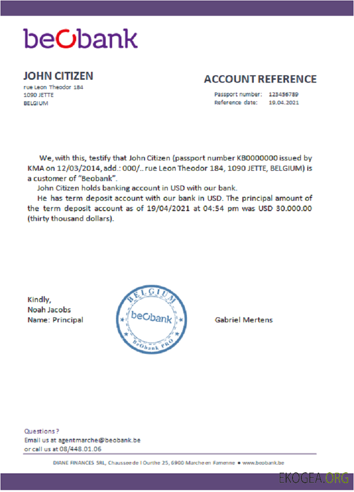 Belgique , Beobank , reference